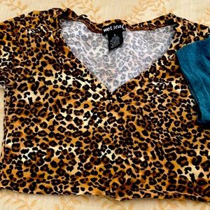 2for1. sexy V-neck baby tee style,size S,slim fit,one leopard,one greenish blue